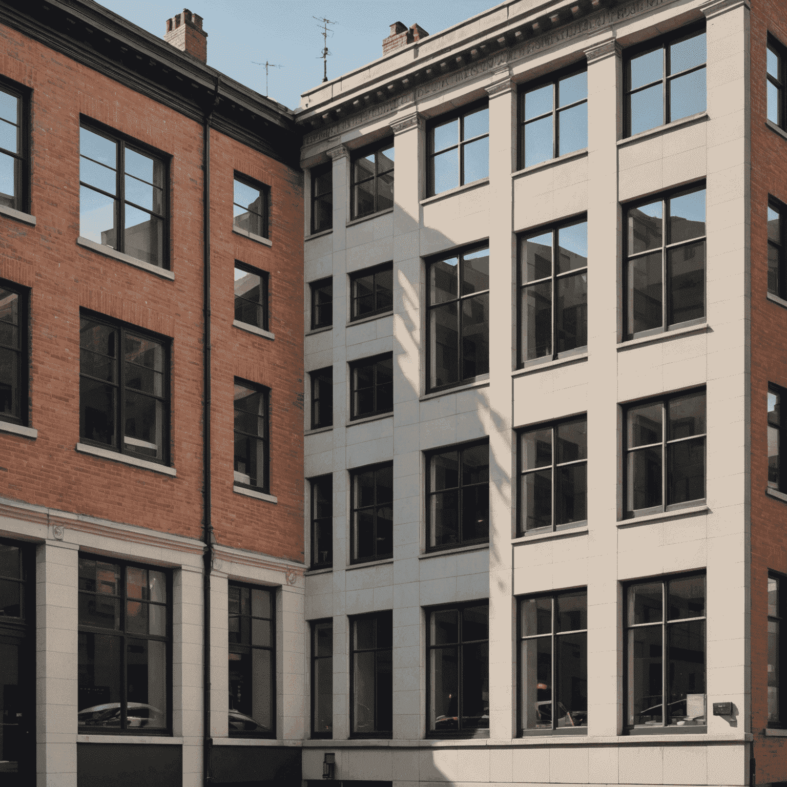 A montage of clean, sparkling windows on various buildings, showcasing the results of modern window cleaning techniques